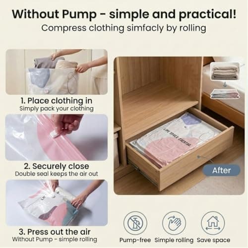4 Pack No Pump Vacuum Storage Bags, 2 Large 80x100cm & 2 Medium 50x70cm Extra Thick Reusable Compression Space Saver Bags for Clothes Duvets Bedding Travel Wardrobe Storage — view 6