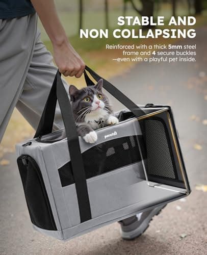 pecute Cat Carrier, Pet Carrier with Scientific Hidden Partition, Grey — view 2