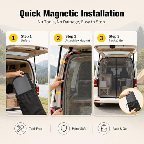 146 * 155cm Mosquito Net for VW T5 T6 Car Back Door – Magnetic Fly Screen with 3 Zippers, Breathable Mesh Ventilation, Insect Mesh Sun Shade Privacy Screen Boot Tent for Camping Outdoor Travel — view 5