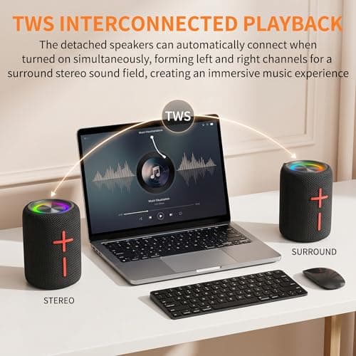 2 in 1 Magnetic Dual Splittable Bluetooth Speaker, IPX6 Waterproof Split Portable Wireless Speaker with 20W Loud Stereo Sound ,Bluetooth V5.3, 24H Playtime, Multiple pairing for Home,Outdoor or Travel — view 3