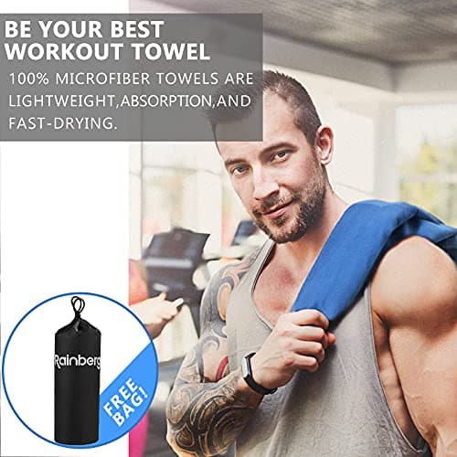 Rainberg Microfiber Towel (180x90cm), Large Gym Towel, Quick Dry Towel – Fast Drying, Super Absorbent, Ultra Compact, Lightweight, Great for Camping, Gym, Beach & Swimming (Blue) — view 4
