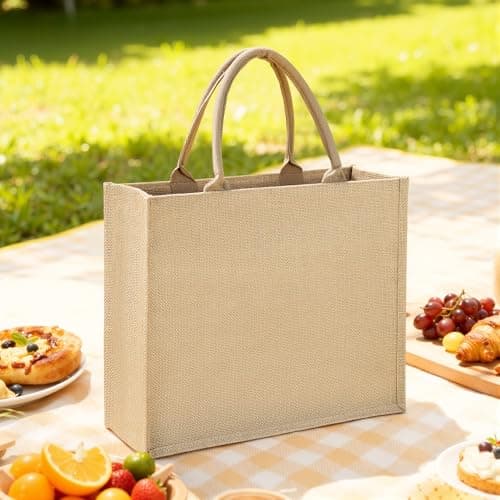 2 Pack Jute Bags, Large Jute Burlap Tote Bag, Jute Beach Bag 40×35×15cm — view 3