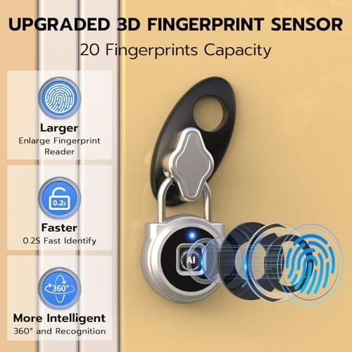 Eseesmart Fingerprint Padlock, Gym Locker with Fingerpirnt Bluetooth APP Control, Smart Fingerprint Lock, Keyless Outdoor Waterproof Security Suitcase Luggage School Backpack (Sliver) — view 4