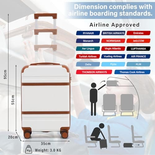 COOLIFE Cabin Suitcase 55x35x20 Ryanair EasyJet PC+ABS Hard Shell, TSA Lock — view 2