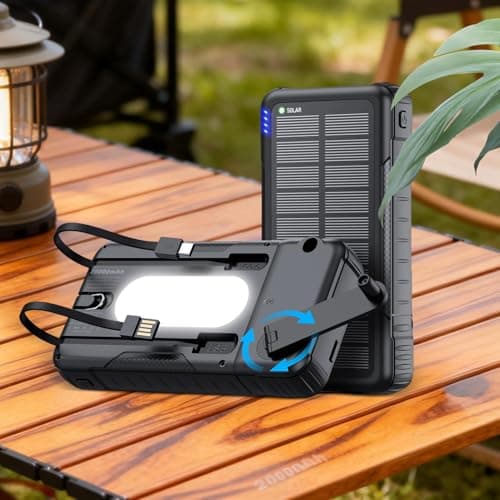 Mppchhn Solar Charger Power Bank - 20000mAh Survival Battery Pack | Hand Crank Solar Power Bank Phone Charger | for Road Trip Fishing Camping Hiking Travel Backpacking Music Festival — view 3