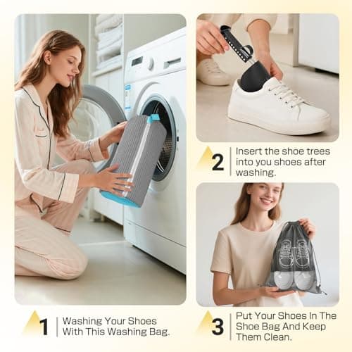 Shoe Washing Machine Bag,Laundry Shoe Bag Washer and Dryer Reusable Shoe Cleaning bags for Sneaker Tennis Shoes Unstain Cleaner Kit Include Pair of Adjustable Shoe Trees & Travel Bag, Grey 2pc — view 4