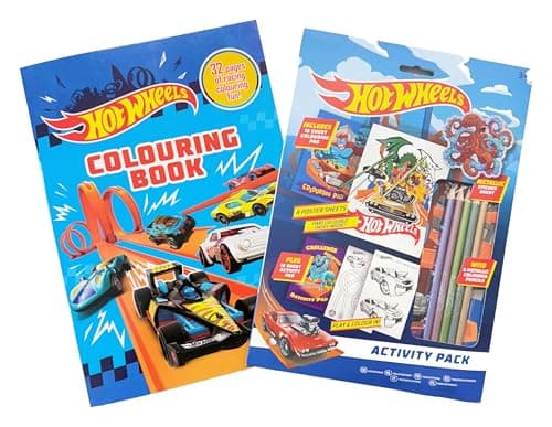 Anila's Hot Wheels Activity Set, Colouring Book with 32 Pages, Activity Pad, Metallic Pencils and Sticker Sheet