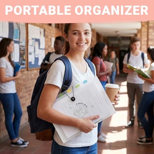 5Pcs Expanding File Folder, Folders for Paperwork A4, Document Organiser with Colored Labels, Flashcard Organiser for Card Paperwork Receipt Office School Travel Use — view 4