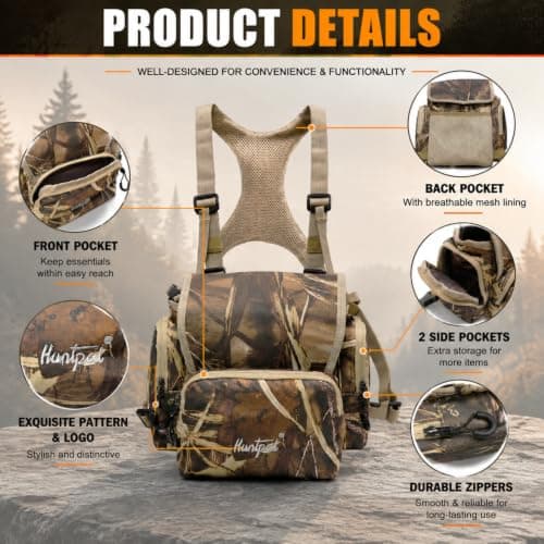 HUNTPAL Binocular Chest Pack Harness Case with Rangefinder Pocket, Convenient Magnetic Lid and Elastic Strap, Water-Resistant Bino Bag with Storage Pouch and Zipper Closure, Fit for Birdwatching — view 2
