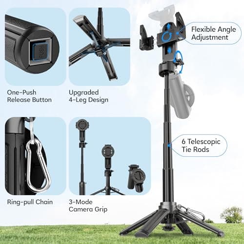Magnetic Tripod for iPhone, 14.5" Mini Selfie Stick with Remote for MagSafe, Portable Pocket Size Selfie Stick with Metal Ring, Small/Compact Cell Phone Stand for Recording, Travel and Vlogging-Black — view 4