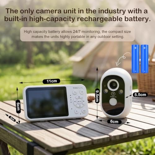 TimeFlys Video Baby Monitor, Both Units Rechargeable, Outdoor Use For Camping, Car Camera Usage, Camera 40-hour Battery, Night Vision, 2-Way Audio, Lullabies, No WiFi Required, Model Z280L,2.8" Screen — view 2