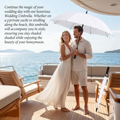 Weewooday 4 Pack Large White Umbrella 47 Inches Auto Open Wedding Golf Windproof and Rainproof Umbrella Bride Bridegroom Party(Eva Handle) — view 5