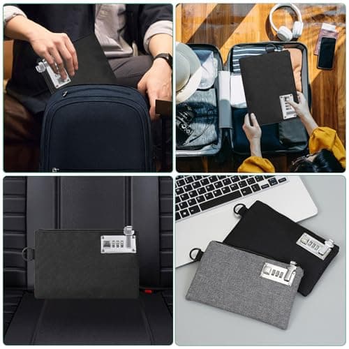 2Pcs Lockable Money Bag - Portable Zipper Lockable Money Pouch with 3 Digit Code, 8.3 x 5.3 inch Durable Waterproof Documents Storage Bag for Cash, Wallet, Jewelry, Passports, Travel(Grey and Black) — view 5