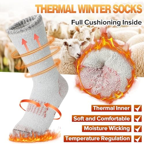Sandsuced Kids Merino Wool Walking Socks Girls Boys Winter Thermal Warm Cosy Hiking Boot Thick Cushion Gift Stocking Fillers Socks 4 Pairs(Purle/Blue/Red/Grey,4-7 Years) — view 4
