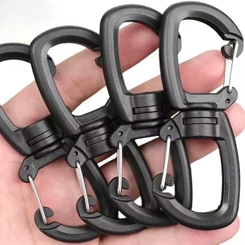 LANQEAOR 4 Pack Double Carabiner Keychain Clips, 360° Rotating Dual Hook Key Holders, Quick Release Snap Hooks for Keys, Backpacks, Water Bottles and Everyday Carry, Black — view 4
