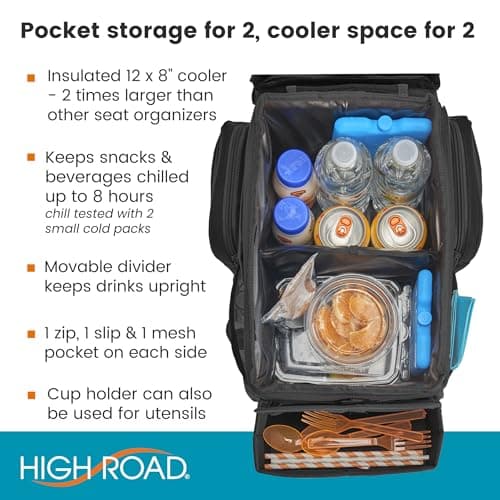 High Road CarHop Car Seat Organizer for the Front or Back Seat for Kids and Adults with Cup Holder Tray, Side Pockets and Cooler Compartment — view 4