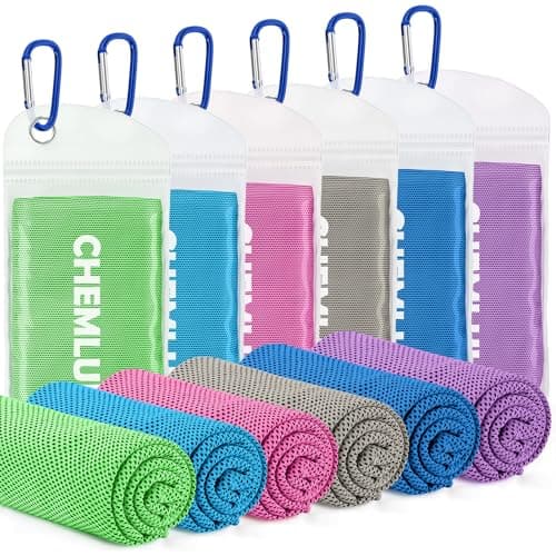 CHEMLUK Cooling Towels 6 Packs: Instant Cool Towel for Hot Weather Neck and Face UV Protection Quick Dry Microfibre Sweat Towels for Gym Yoga Running Camping Workout Sports Travel