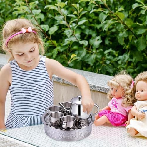 Stainless Steel Tea Set | Kids Tea Set with Teapot and Cups,Filter Screen Design Long Spout Teapot Drinkware for Boys Girls Students Beginners Kindergarten Preschoolers — view 2