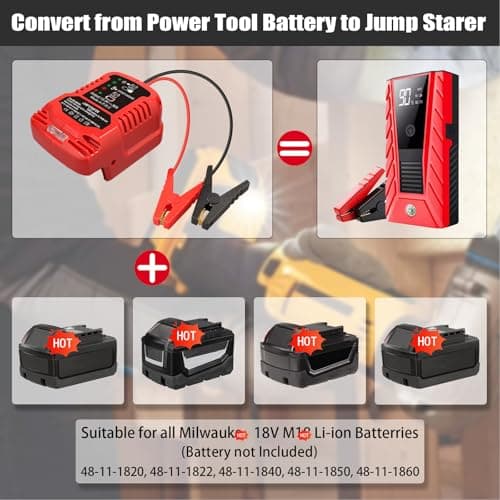 Car Jump Starters Adapter Compatible with Milwaukee 18V MAX Batteries with 11AWG Jump kit Cable for use with Trucks, SUVs, Full-Size Car, mid-Size and Small Compact Cars Vehicles — view 2
