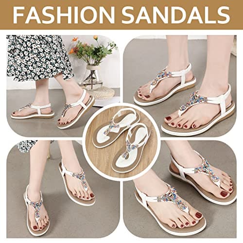 FOGOIN Sandals Womens Ladies Flat Toe Post Bohemian Sandals, 4 UK, White — view 6