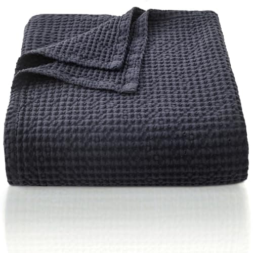 CHUFFED 100% Cotton Waffle Blanket Bed Throw Single Size-Throw Blanket for Bed Sofa Travel-Soft Lightweight Breathable Blankets and Throws for All Season Charcoal Throw 130x150cm