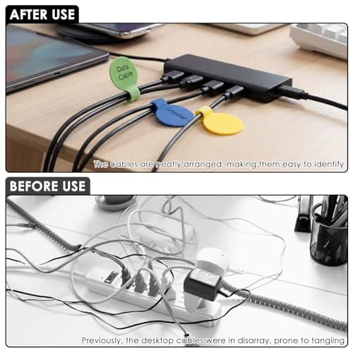 Silicone Cable Ties Reusable 20 Pack - Adjustable Cord Organizer with 12 Writable Cord Labels, Elastic Wire Management Ties for Phone Charger, USB, PC, Travel Gadgets & Small Appliances — view 6