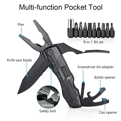 HONZIN Multitools Pliers, Foldable Multi-Purpose Stainless Steel Multifunctional Pliers Multitool with Nylon Pouch, Bottle Opener, Screwdriver, Ideal for Camping, DIY, Outdoor, Gift for Men — view 2