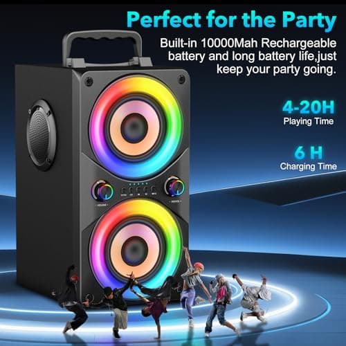 RRNUY Bluetooth Speaker 100W Portable Big Powerful Deep Bass Loud Sound Wireless Boombox with Subwoofer TWS LED Lights DSP Large Wooden Speakers for Outdoor Home Party — view 3