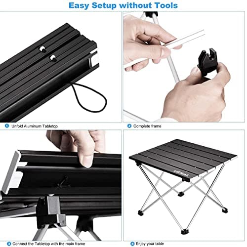 Ledeak Portable Camping Table, Lightweight Folding Table with Aluminum Table Top and Carry Bag, Easy to Carry, Perfect for Outdoor, Picnic, Cooking, Beach, Hiking, Fishing (Black, Medium) — view 6