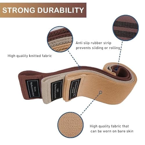 S.ROMZA Fabric Resistance Bands for Working Out Elastic Exercise Band Squats Fabric Exercise Bands for Legs and Butt Pilates,Yoga,Male and Female Fitness Resistance Bands (Beige/Khaki/Brown) — view 2