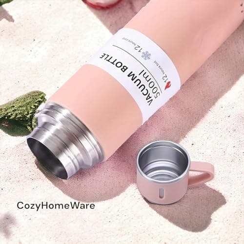 Modern Travel Thermal Flask Set - Flask Set Stainless Steel Vacuum Insulated Bottle with Extra 2 Cup for Hot and Cold Drink (Pink) — view 5