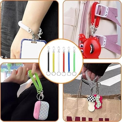 6-Pack Vibrant Spiral Keychains - 7-Inch Retractable Key Holder with Durable TPU Coil & Anti-Rust Carabiner for Keys, Wallet, ID, Backpack — view 5