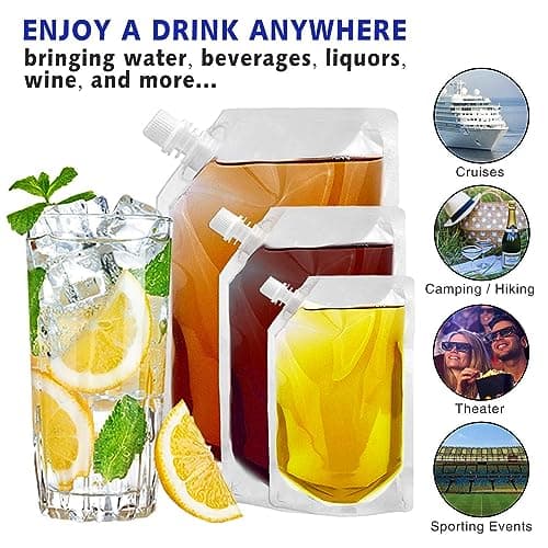 Cruise Liquor Flask Kit for Travel,Concealable and Reusable Rum Runner Alcohol Juice Travel Plastic Liquor Bags for Sneak Drink-4 x 32 oz + 3 x 16 oz + 3 x 8 oz + 1 Funnel — view 6