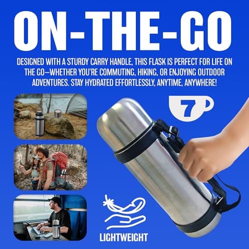 1.5L Stainless Steel Hot N Cold Vacuum Flask - Tea, Coffee, Warm Drink | 1.5 Litre | with Built in Carry Handle | Portable, Travel Cup with Lid | Multi Purpose — view 4