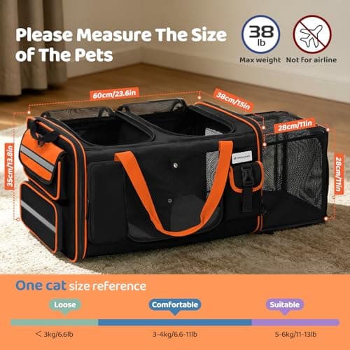 Odoland Extra Large Cat Carriers for 2 Cats Expandable — view 6