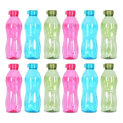 EcoWise Reusable Plastic Water Bottles - 1 Litres, 12-Pack, Drinking Juice Wave Design Water Bottles with Leakproof Cap, Lightweight, Durable & BPA-Free for Home Office School Outdoor Sports Gym — view 2