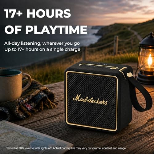 MADDECKERS MG II Portable Bluetooth Speaker, 24W Powerful Sound, DSP Enhanced Audio, IP67 Waterproof Dustproof, RGB Lights, 17H+ Playtime, TWS Stereo Pairing, 3 EQ Modes, AUX/TF/USB (Black & Brass) — view 3