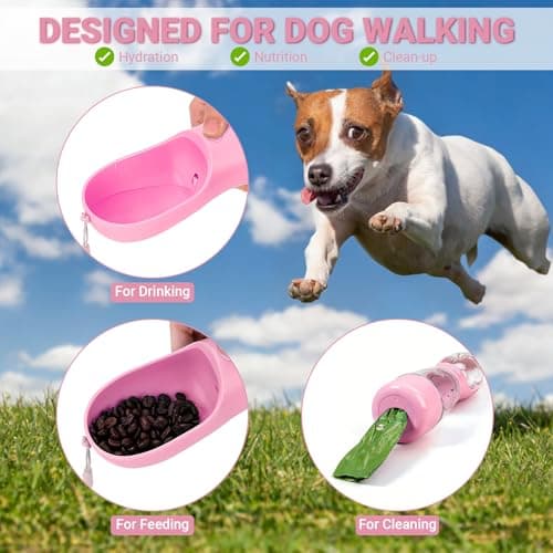 YINKIGI Portable Dog Water Bottle for Walking, 4-in-1 Pet Water Bottle Pink — view 4