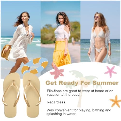 Aomig Unisex Flip Flops Ladies Girls Mens Flatform Beach Flip-Flop Slim PVC Flip Flops Women's Yoga Mat Comfortable Beach Platform Sandals Slip-Resistant Flat Flip Flop for Shower(Gold-7 UK) — view 6
