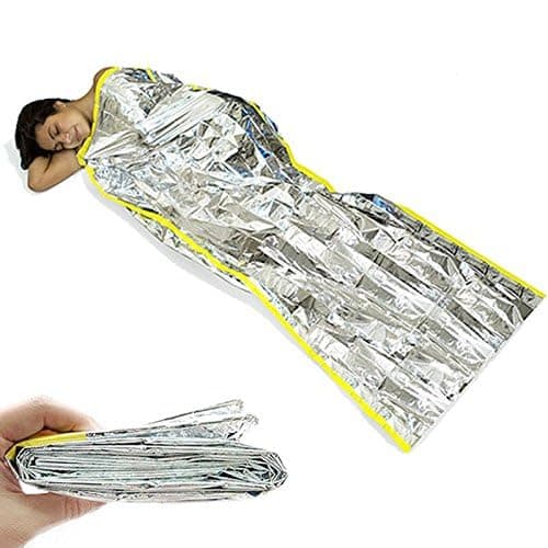 Reusable Emergency Sleeping Bag, Feelfly Portable Outdoor Waterproof Camping Survival Bag with Silver Foil for Travelling, Homeless (#A) — view 5