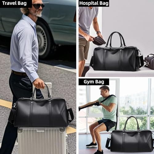 Lumavox Cabin Bag 40x20x25 Underseat Travel Duffel Bag,Leather Hand Luggage Bag Overnight Weekend Man Bag for Men with Shoe Compartment,Black — view 6