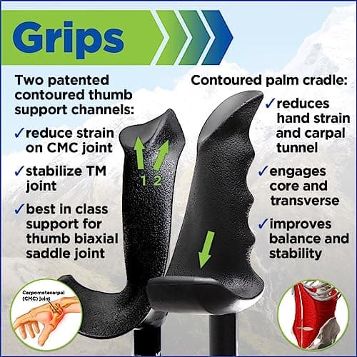 York Nordic Motivator Walking Poles for Balance and Rehab - Patented Stability Grips - Lightweight, Adjustable, and Collapsible - 2 Pieces Adjustable w/flip Locks - Heights 4'6" up to 6'2" - 230 lbs — view 4