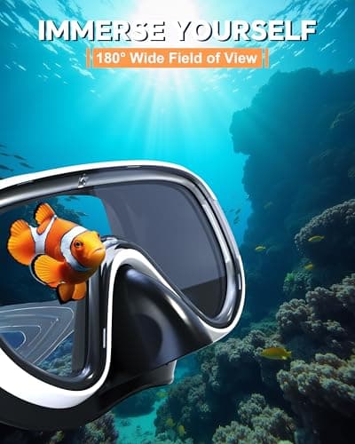 G2RISE SN05 Snorkel Set Adults, Anti-leak Scuba Diving Goggles and Snorkel, Mask and Snorkel Set Adult with Tempered Glass Lenses & Dry Top System for Snorkeling, Diving, Swimming(Black+White Orange) — view 3