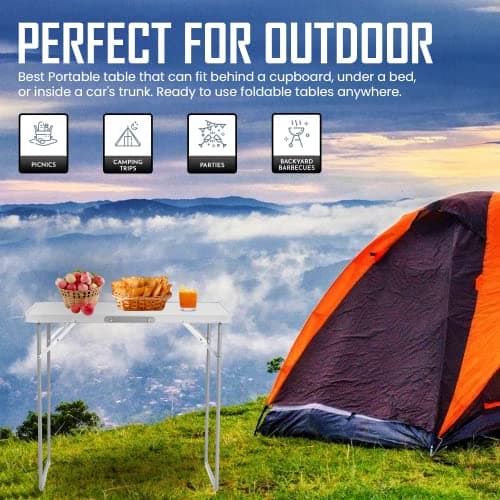 SA Products Utility Folding Table - Portable Foldable Table for Camping, Party & Picnic - Lightweight Small Folding Table - Sturdy Outdoor Patio Furniture with Aluminium Frame (2.3ft White) — view 6