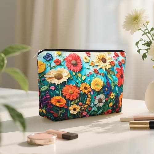 DAMILY Makeup Bag Small Floral Canvas Cosmetic Bags for Women Zipper Purse — view 2
