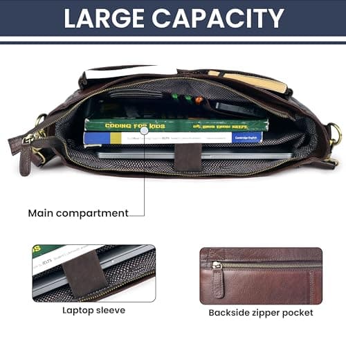 LEATHER VILLAGE Vintage Leather Handmade Laptop Messenger Bag-15.5 Inch Satchel-Red Briefcase Shoulder Bag for Men & Women, Crossbody Work Bag for Office, Travel, and Daily Use — view 5