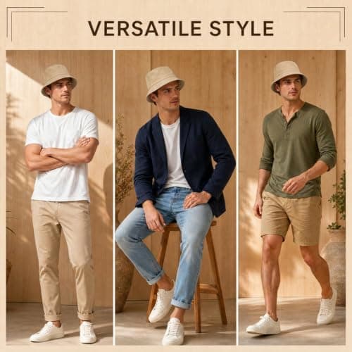 Geukmun Bucket Hat Unisex Cotton Sun Protection Summer Beach Outdoor Fishing Travel Hat UV Packable Khaki — view 5