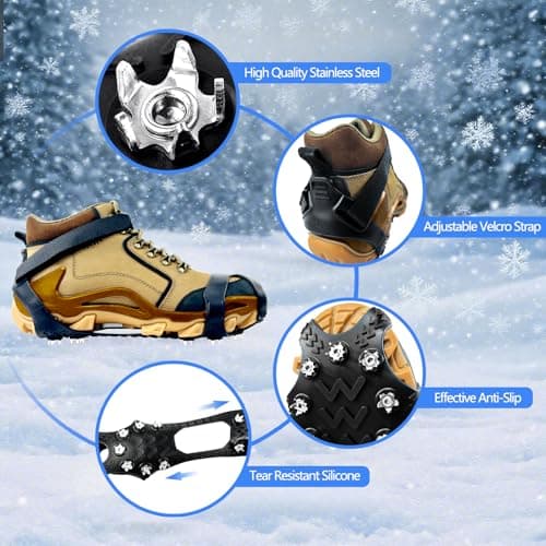 SYNYOUR Crampons, Ice Grips for Shoes and Boots, Silicone Stainless Steel Ice Cleats for Winter Hiking Walking Climbing Ice Fishing, Grippers Shoe Spikes Grips Traction, Unisex Snow Grips, XL — view 4