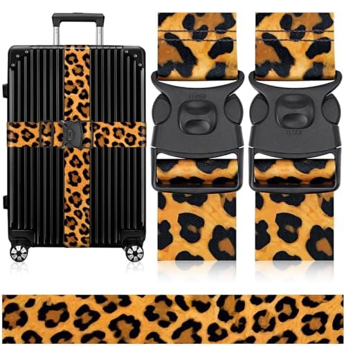MOTONG 2 PCS Luggage Straps,200 CM Adjustable Suitcase Straps Personalised Luggage Straps Suitcases Heavy Duty Suitcase Belts Thickened Luggage Belt with Quick Release (Dark Leopard)