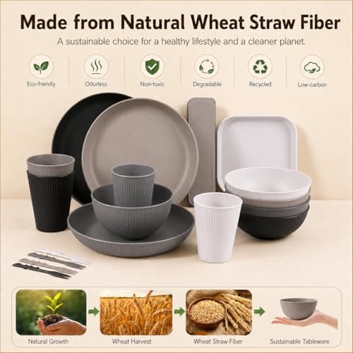 AURALIN Camping Dinnerware Set for 4 41 Pieces Reusable Plastic Canvas Bag — view 3
